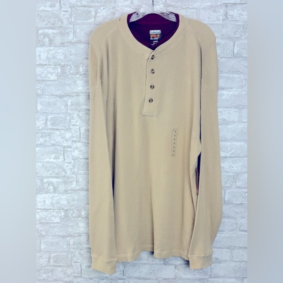 NEW Timberland‎ Pro Series Waffle Knit Long Sleeve Henley Layer Collar Large Tan - Picture 1 of 7